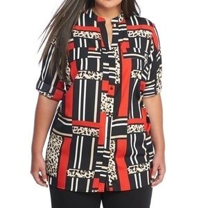 Calvin Klein Womens Size‎ S Chiffon Leopard Mixed Media Button Front Top